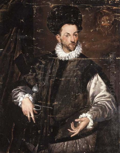 Portrait of Constantius de Ballis, three-quarter-length, in a black doublet, his right hand resting on the pummel of his sword - view 1