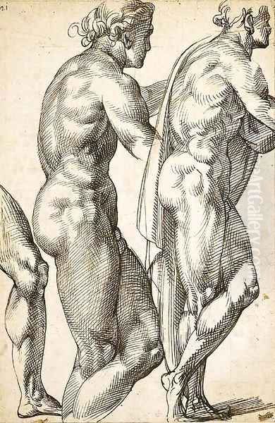 Study of a nude in profile to the right, with a subsidiary study of the same and of the leg - view 1
