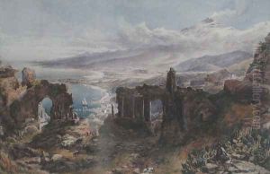 A View of Taormina and Mount Etna, Sicily by David Powell