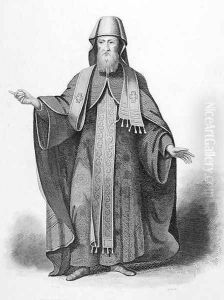 A Muscovite Bishop in his Pontifical Habit, engraved by J. B. Bird, from World Religion, published by A. Fullarton and Co. by Picart