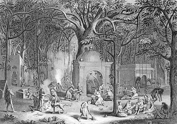Hindu Fakirs Practising their Superstitious Rites, engraved by Bell, from World Religion, published by A. Fullarton and Co. - view 1