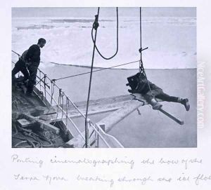 Ponting cinematographing the bow of the Terra Nova breaking through the ice flows, from Scotts Last Expedition Ponting cinematographing the bow of the Terra Nova breaking through the ice flows, from Scotts Last Expedition