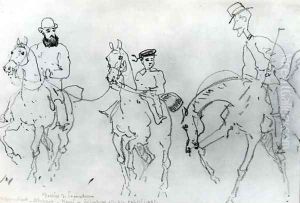 Three Horsemen Henri de Toulouse-Lautrec 1864-1901 between his Father, Count Alphonse, and the Artist by Rene Princeteau