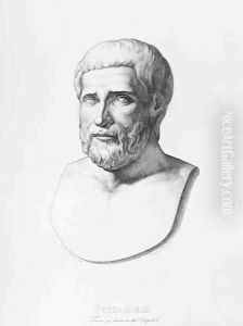 Portrait of Pythagoras c.580-500 BC engraved by B.Barloccini, 1849 by C.C Perkins