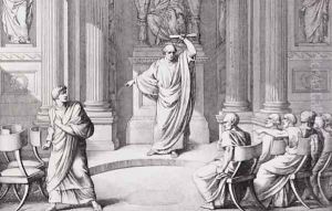 Cicero Denouncing Catiline, engraved by B.Barloccini, 1849