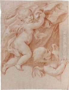 Deux Putti Jouant Dans Un Drape by Carlo Maratta or Maratti