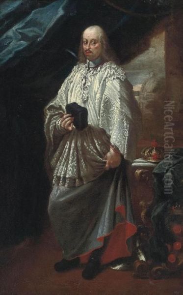 Portrait Of Cosimo Iii De'
Medici, Grand Duke Of Tuscany , Full-length, In The Vestments Of A Canon
Of Saint Peter's, Rome, With The Ducal Crown On A Table Beside Him,
Saint Peter's Beyond - view 1