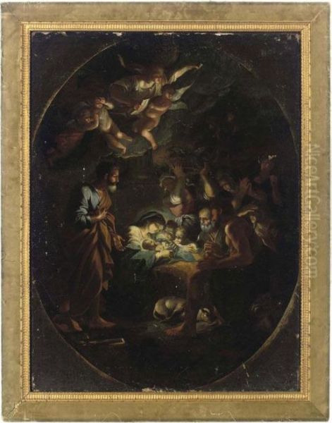The Adoration Of The Shepherds, Feigned Oval by Carlo Maratta or Maratti