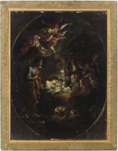 The Adoration Of The Shepherds, Feigned Oval by Carlo Maratta or Maratti