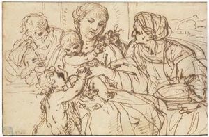 Holy Family With John The Baptist And Sainte Anne by Carlo Maratta or Maratti