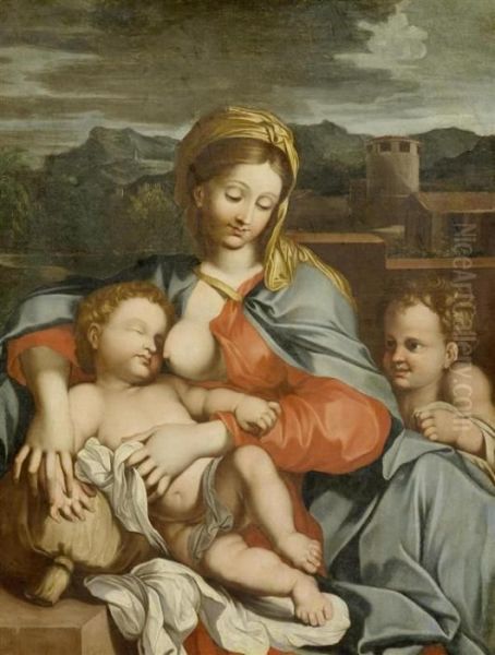 The Virgin With Child And Saint John The Baptist by Carlo Maratta or Maratti