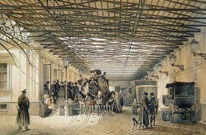 Departure of a Stagecoach from St. Petersburg Station, 1848 by Luigi (Ludwig Osipovich) Premazzi
