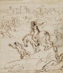 Clelie Traversant Le Tibre Pour Fuir Le Camp De Porsenna by Carlo Maratta or Maratti