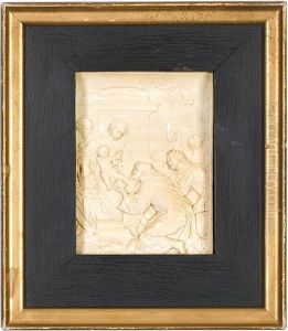 The Figure Of Mary Seated 
Infront Of A Pillar, Holding The Infantchrist, Caspar Kneeling Before 
Him Offering His Gift, Withbalthazar And Melchoir By His Side, A Horse 
And Groom Carved To Thebackground by Carlo Maratta or Maratti