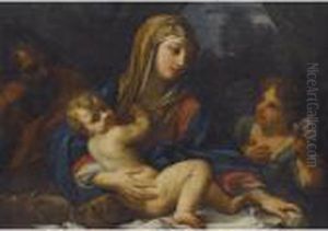 The Holy Family With An Angel Holding Roses by Carlo Maratta or Maratti