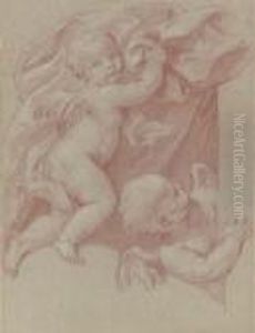 Deux Putti Tenant Une Draperie by Carlo Maratta or Maratti