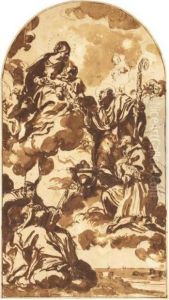The Madonna And Child Appearing 
To Saints Ambrosius, Francis Ofsales And Nicholas Of Bari