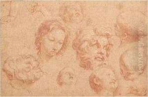 Sheet Of Studies Of Heads And Hands by Carlo Maratta or Maratti