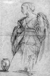 A Standing Female Figure, A Jar
At Her Feet, With A Subsidiarystudy Of The Same: Study For Rebecca At
The Well by Carlo Maratta or Maratti