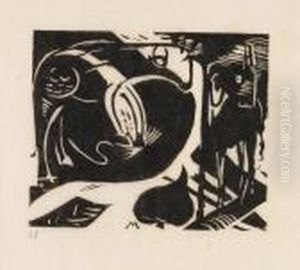 Zwei Fabeltiere. by Franz Marc