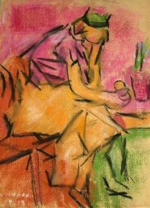 Study Of A Seated Figure, In A Bar by Franz Marc