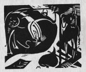Zwei Fabeltiere by Franz Marc