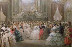 Queen Victoria 1819-1901 and Prince Albert 1819-61 at a gala dinner given by Napoleon III and Eugenie, 1853 by Hippolyte Louis Pauquet