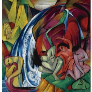 Der Wasserfall (frauen Unter Einem Wasserfall) The Waterfall (women Under A Waterfall) by Franz Marc
