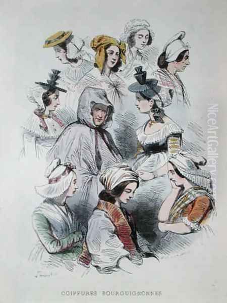 Headdresses of Burgundian peasants, from the book Les Francais peints par eux-memes, 1841 - view 1