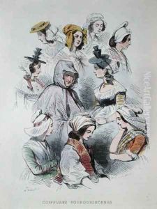 Headdresses of Burgundian peasants, from the book Les Francais peints par eux-memes, 1841 by Hippolyte Louis Pauquet