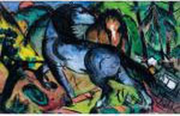 Zwei Grosse Pferde In Landschaft (two Large Horses In A Landscape) - view 1