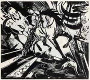 Der Stier. Reitschule Nach Ridinger. by Franz Marc