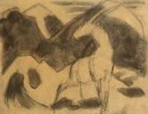 Gazelle In Landschaft by Franz Marc