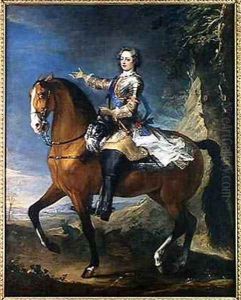 Equestrian Portrait of Louis XV 1710-74 at the age of thirteen, 1723 by Van Loo, J. B. Parrocel, C. &