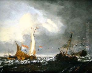 A stormy seascape by Gerrit Pompe