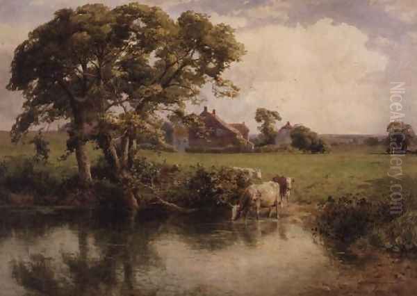 Cattle watering near a farmhouse - view 1