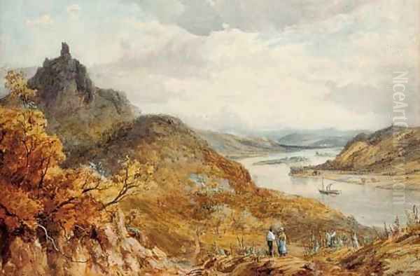 A paddlesteamer on a river below a citadel - view 1