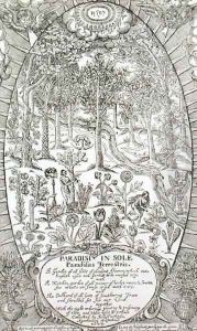 Title page from Paradisi Sole; Paradisus Terrestris, 1629 by John Parkinson
