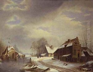 Figures on a Frozen River Estuary