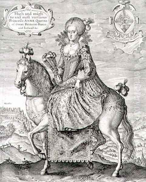 Equestrian Portrait of Anne of Denmark 1574-1619 engraved by the artist, pub. by Compton Holland, 1616 - view 1