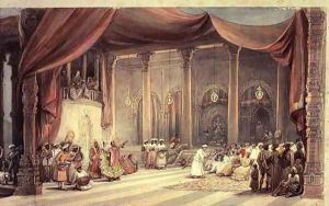 Europeans being entertained in Calcutta during Durga Puja, 1830-40