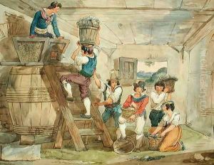 Grape-pickers carrying grapes to the press by Achille Pinelli