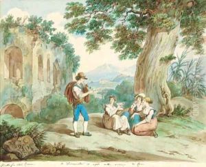 Le vendemmiatrici in ripolo, nelle vicinanze di Roma by Achille Pinelli