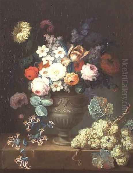Still life of flowers in a classical vase with a bunch of grapes, 1768 - view 1