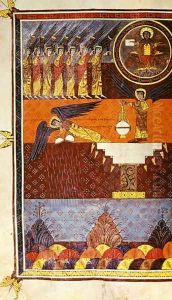Seven angels with trumpets, from the Beatus Apocalypse from Santo Domingo de Silos, 1109 by Petrus