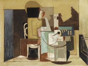 Personnage Assis A Une Table Ronde by Louis Marcoussis
