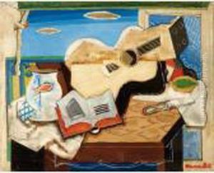 Bocal Au Poisson, Livre, Guitare Devant Le Balcon by Louis Marcoussis