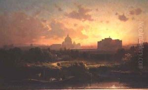 A view of Rome at sunset with St. Peters and the Castel S. Angelo