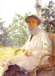 Portrait of Lev Nikolaevich Tolstoy 1828-1910 on the Terrace, 1905