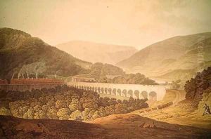 View of a Stone Bridge across the Valley and River at Risca in Monmouthshire by Pugh, Edward